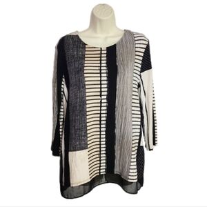 Chico's Stripes & Solids Mixed Pattern Pullover 3/4 Sleeve Top Black Size 2